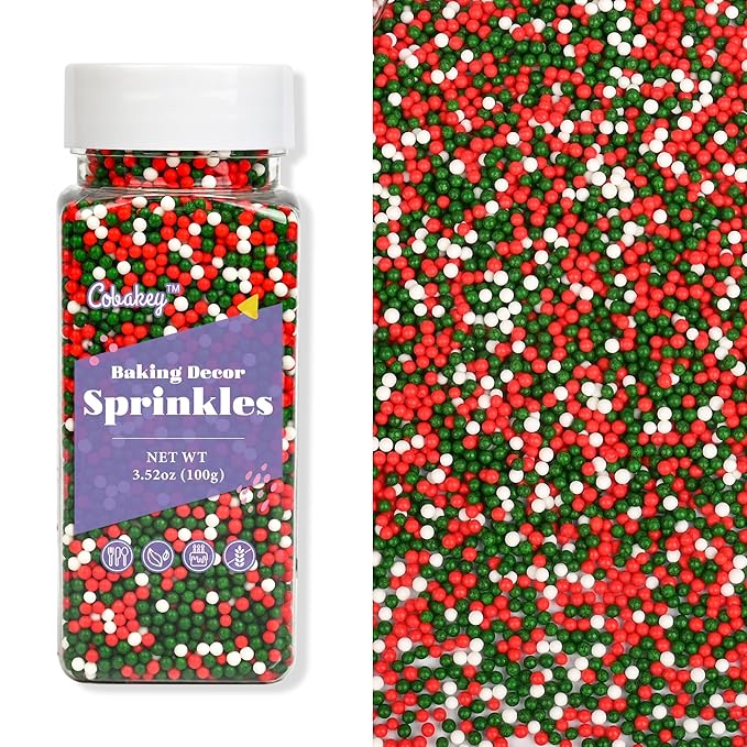 Christmas Sprinkles for Cake Decorating, Red and Green Nonpareils Sprinkles Perfect for Christmas Dessert Party 3.52 Ounce