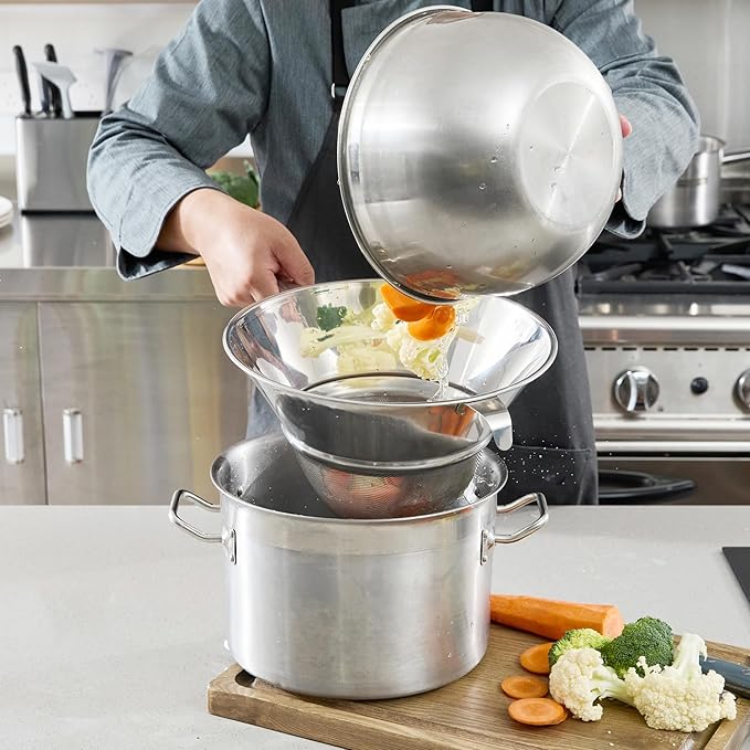 Restaurantware Chinois Strainer 1 Count 11.8" Stainless Steel Bouillon Cone with Extra Fine Mesh China Cap Strainer for Sauces, Stocks, Soups, Broths, Sifting, Sieving, Professional Kitchen Tools