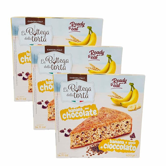 Chocolitaly Italian Cake with Banana & Chocolate Chips | 400g Each | Pack of 3 | Ready-to-Eat Dessert | Small Batch Baked Pastry | Traditional Soft & Moist Italian Cake Recipe