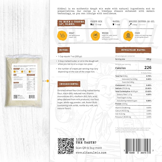 OldSoul Professional Crepe Mix | Original Dough Mix | Classic Flavour | 10 Lbs | 72 Crepes (10 Lbs, Traditional)