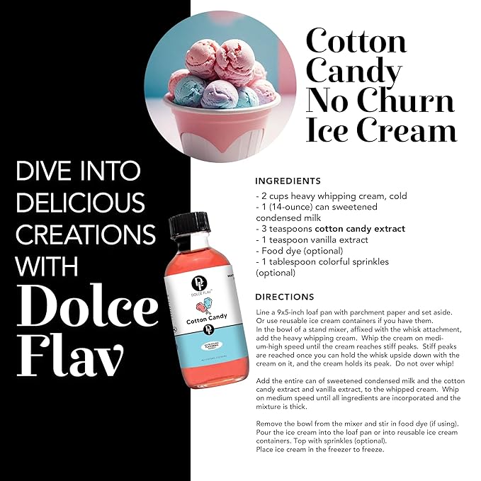 Dolce Foglia Cotton Candy Flavoring – 1 Gallon – Multipurpose Flavoring for Baked Goods, Beverages & Desserts – Intense Aroma with Low Use Rate | 0.25-0.45% (Cotton Candy, 1 Gallon)
