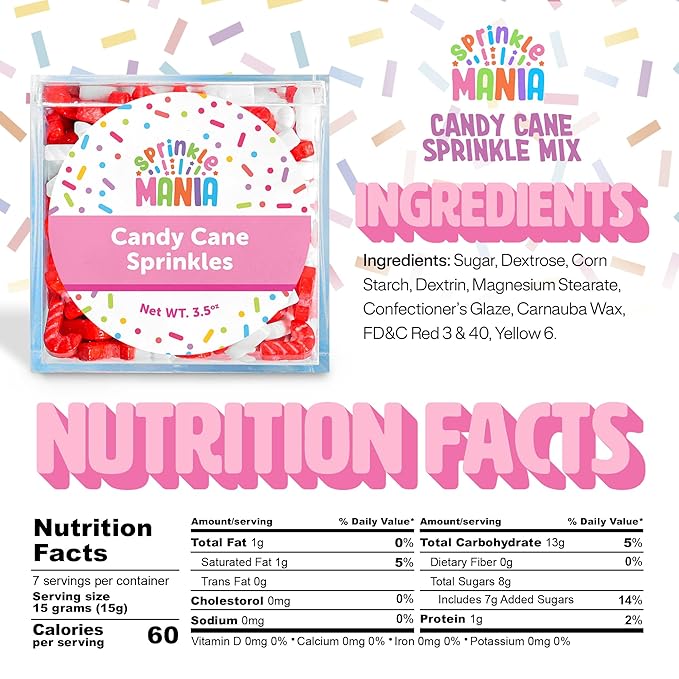 Candy Cane Themed Christmas Sprinkles for Cookies – Our Festive Red & White Holiday Sprinkles are the perfect to your Christmas Cake Decorations – Great for Hot Cocoa (Candy Cane)