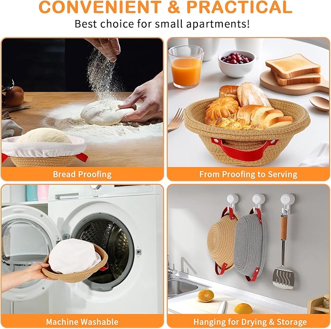 Sourdough Starter Kit, 9" Round & 10" Oval Cotton Rope Banneton Bread Proofing Basket, Sourdough Bread Baking Supplies Set - Bread Lame, Sling, Bread Whisk, Dough Scraper, Sour Dough Tools