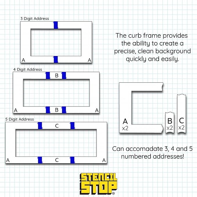 Curb Stencil Kit for Address Painting – Includes All Numbers, 4-Inch Durable & Reusable Plastic Stencils for Sidewalks, Pavement, and Industrial Use (2 of Each, Classic Font with Curb Frame)