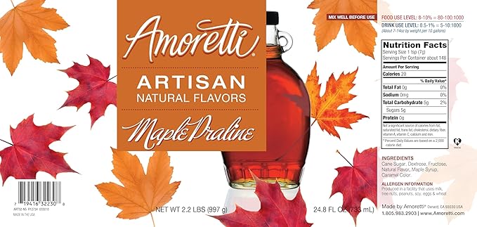 Amoretti - Natural Maple Praline Artisan Flavor Paste, 8 oz, Perfect For Ice Cream, Beverages, Cakes, and more, Preservative Free, Vegan, Gluten Free, No Artificial Sweeteners, Highly Concentrated