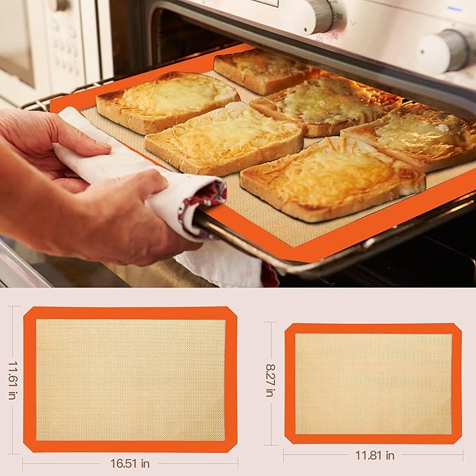 3-Pack Non-Stick Silicone Baking Mat, Food Safe Silicone Mats for Baking Cookies and Macarons - Silicone Baking Sheet(Orange)