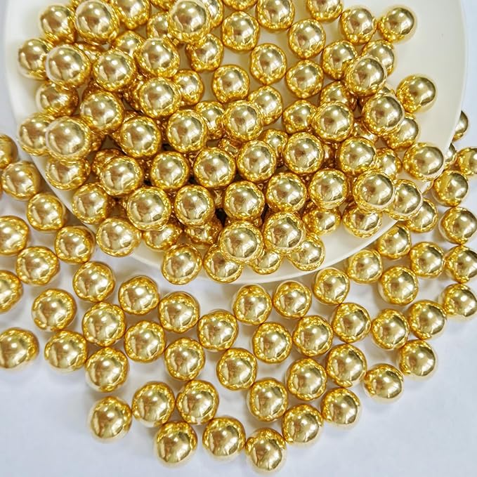 PhilaeEC Gold Peals 10mm Size Sprinkles for Cake Decoration Edible Candy Baking Cookie Cupcake Toppers Wedding Party Valentines Halloween Christmas Supplies 4.23oz