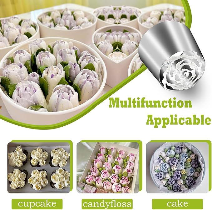FANTEXY Extra Large Russian Piping Tip Food Grade Seamless Design Stainless Steel Rose Floral Nozzle for Cake Decorating, Frosting,Dishwasher Safe, SL48
