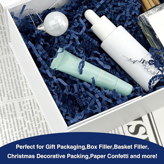 2LB Crinkle Cut Paper Shred Filler for Bag Gift Box Basket Confetti Paper Shreded Stuffing Decoration for Father's Day(Dark Blue)