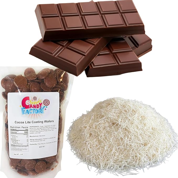 Premium 500gr Dried & Shredded Kadayif and 1 Lb Coating Melting Wafers Milk Chocolate Baking Cocoa Lite, Chocolate for Dubai Chocolate (Kataifi) Fillo Dough, Kurutulmus Kadayif Pastry Dough, Phyllo Dough Kosher