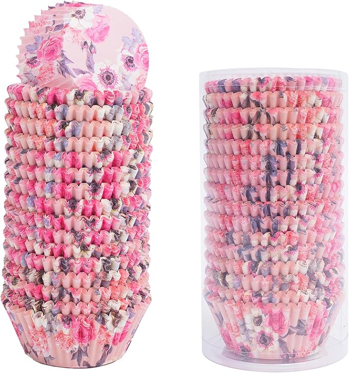 Floral Standard Cupcake Liners 400 Count Paper Baking Cups Food Grade Disposable Cupcake Wrappers, Pink
