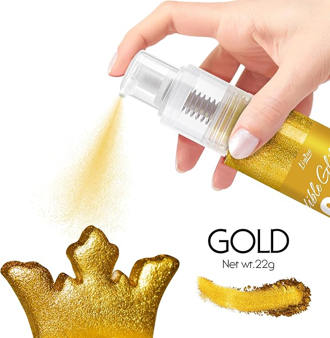 Edible Glitter Spray - 22g Edible Luster Dust Metallic Food Grade Glitter for Drinks, Cake Decorating, Baking - Edible Food Coloring Powder Shimmer Glitter for Cocktail, Icing, Candy (Gold)