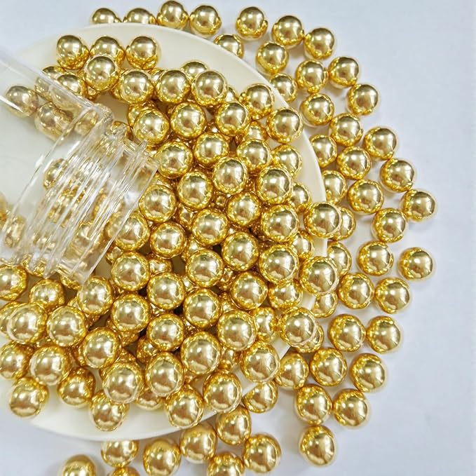 PhilaeEC Gold Peals 10mm Size Sprinkles for Cake Decoration Edible Candy Baking Cookie Cupcake Toppers Wedding Party Valentines Halloween Christmas Supplies 4.23oz