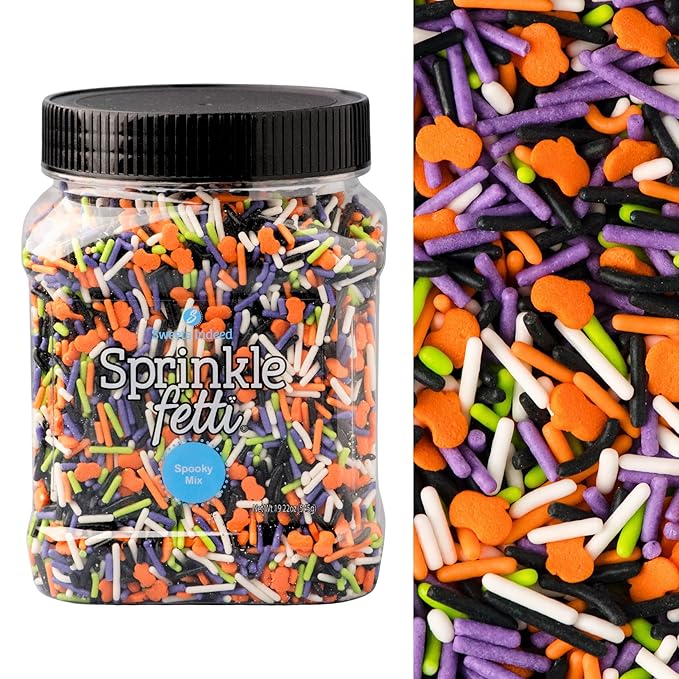 Sweets Indeed Bulk Halloween Sprinklefetti Mix – 1.2 lb Jar | Edible Sprinkles in Orange, Purple, Green, White & Black | Bulk Sprinkle Mix for Cookies, Cupcakes, Cakes & Party Desserts
