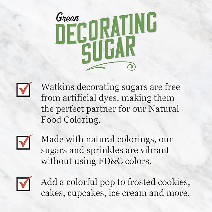 Watkins Green Decorating Sugar (No Artificial Dyes), Non-GMO, 4.2 Ounce, 3-Pack