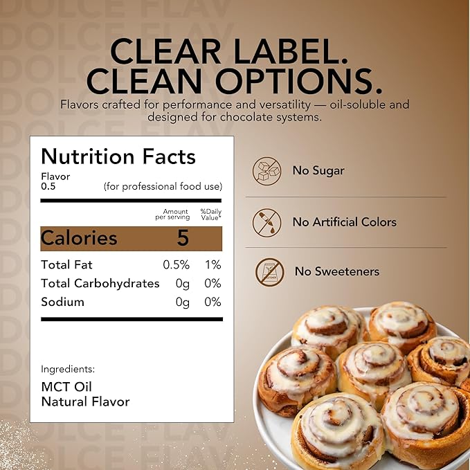 Dolce Flav Natural Cinnamon Extract – 2 Ounce Oil-Soluble Kosher, Sugar-Free, Concentrated Spice Flavor for Candy, Chocolates & Desserts, Includes Measured Dropper