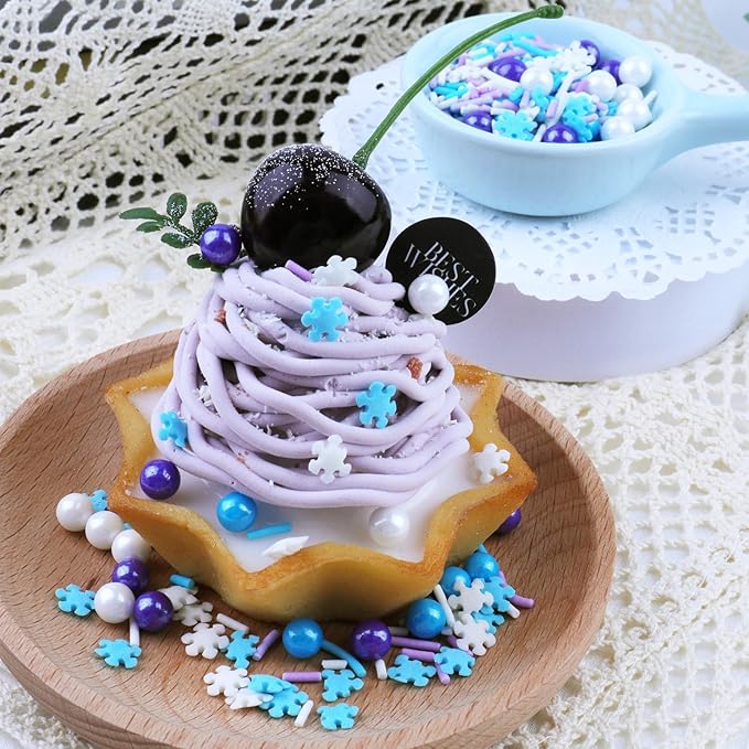 Winter Snowflake Sprinkles for Cake Decorating, Jimmies & Pearl Sugar Mix for Cupcakes, Cookies, Ice Cream & Holiday Desserts, Birthday Party Supllies