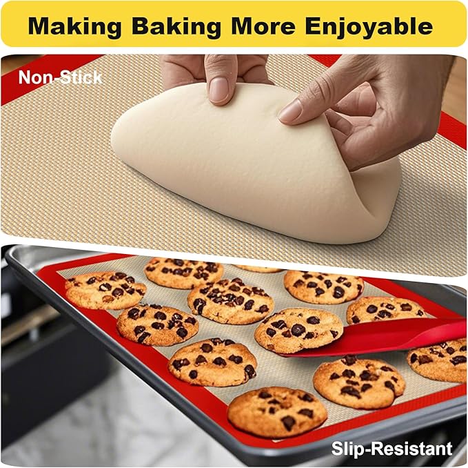 Silicone Baking Mat, 2 Pac 16.5"L x 11.6"W Silicone Cookie Sheets Reusable Baking Mat - Non-Stick Food Safe Dark Gray Oven Baking Sheet for Making Cookies, Macaroons, Bread