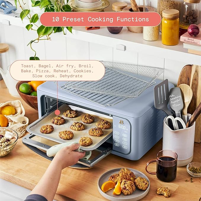 Beautiful Infrared Air Fryer Toaster Oven Kit – Special Edition Multi‑Function Countertop Oven with 10 Presets, Fast Heating & Accessories by Drew Barrymore (Blue)