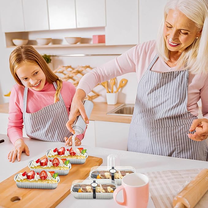 50 PACK Mini Cake Pans with Lids and Spoons, Rectangular Aluminum Foil Bread Pan, Mini Loaf Pans and Food Containers with Lids(Silver, 6.8oz)