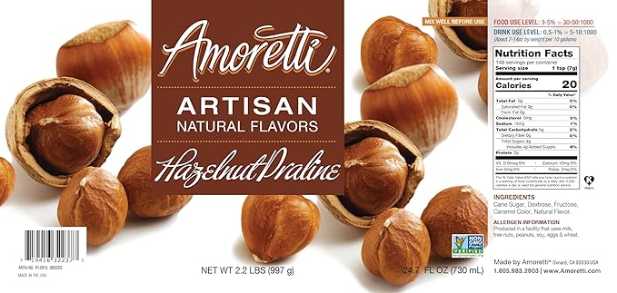 Amoretti - Natural Hazelnut Praline Artisan Flavor Paste, 2.2 lbs, Perfect For Ice Cream, Beverages, Cakes, and more, Preservative Free, Vegan, Gluten Free, No Artificial Sweeteners, Concentrated
