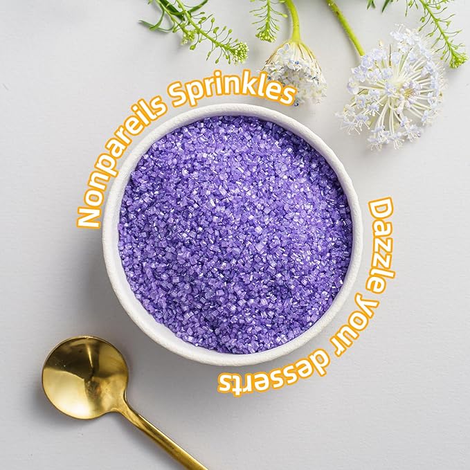 Sujoygar Purple Saning Sugar Sprinkles, 5oz Edible Purple Sugar Crystals for Cocktails, Cake Sprinkles for Chocolate Ice Cream Toppings Cupcake Decoration Wedding Party Cookies Baking Dessert Food Supplies