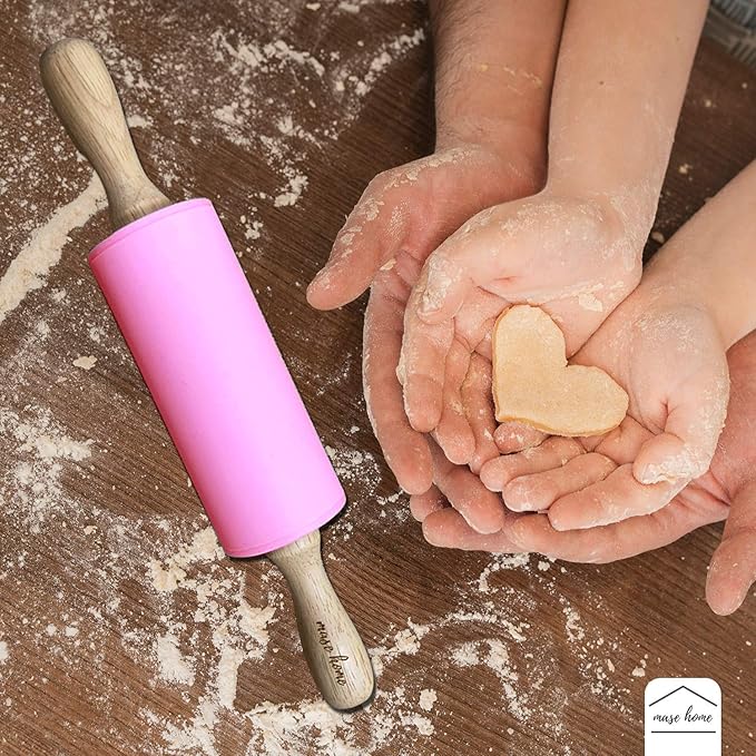 Mini Silicone Rolling Pin for Kids Baking – | Ideal for Toddlers, Playdough, Clay, Cookies & Pastry - 9" Small Size (Pink)