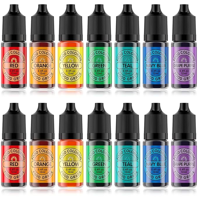 Food Coloring Set for Cake Decorating Rainbow Edible Food Dye for Halloween Baking Royal Icing Cookie Supplies Gluten Free 14x12ml Food Grade Liquid Food Color Kit, 0.4 Fl. Oz/Bottles