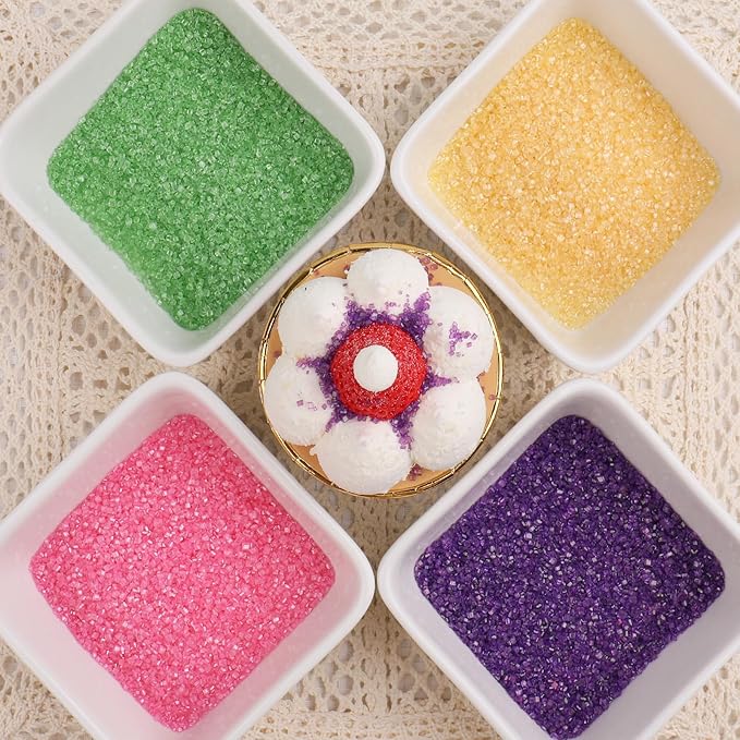 Sanding Sugar Sprinkles for Cake Decorating, 4 Colors Purple Green Yellow Pink Decorating Sparkling Coarse Sugar Crystals Sprinkles for Cake Cupcakes Cookie Ice Cream Baking Topping