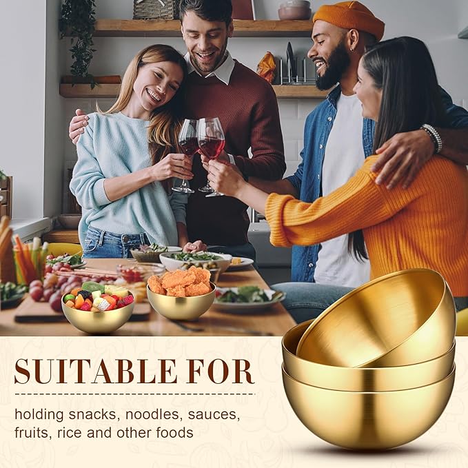 Nuogo 10 Pcs Stainless Steel Mixing Bowls Decorative Esthetician Bowls for Thanksgiving Christmas First Holy Communion Wedding Baking Prepping Serving Facial Salad Fruit Candy(7.9 Inch,Gold)