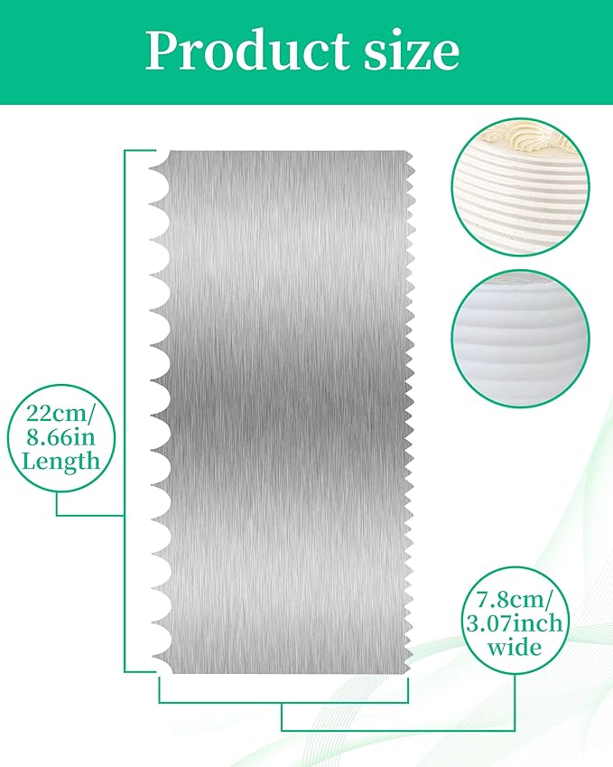Cake Scraper Smoother Cake Decorating Supplies Kit 8.6 Inch Metal Bench Scraper for Baking Buttercream Smoother Stainless Steel Frosting Cake Comb Edge Side Jagged Comb for Cream Cake-4