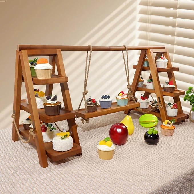 Rustic 3-Tier Cupcake Stand - Wooden Desserts Stand for Cakes,Pastries &Fruits - Removable Trays& Foldable Design-Perfect for Parties Home Events and Weddings-Ideal Gift For Party Enthusiasts