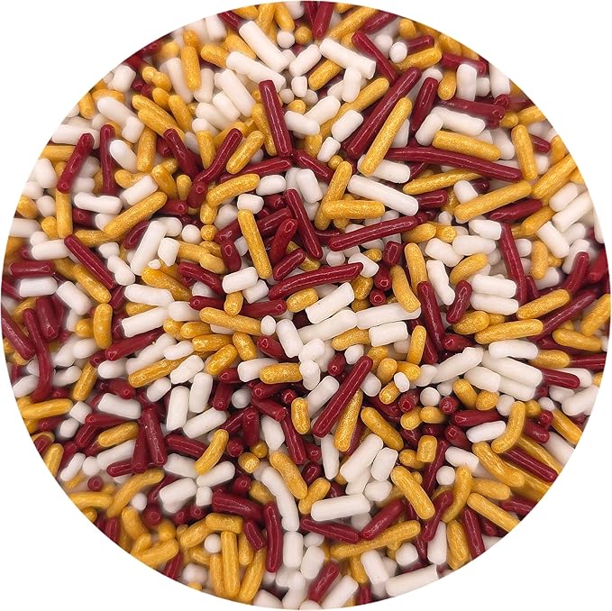 NCS Burgundy, Gold, and White Jimmies Edible Sprinkles, 8 ounces