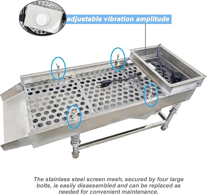 TECHTONGDA Straight Vibrating Sieve Screen Shaker Electric Linear Sifter Machine Stainless Steel One Layer One Motor 20mm Screen Size 11.8×29.5inch 110V
