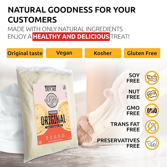 OldSoul Professional Crepe Mix | Original Dough Mix | Classic Flavour | 10 Lbs | 72 Crepes (10 Lbs, Gluten Free & Vegan)
