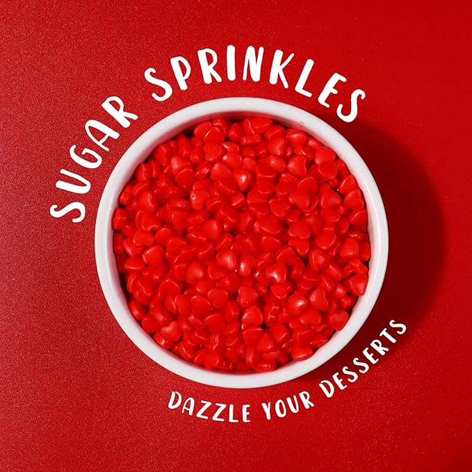 Red Hearts Valentine Sprinkles for Cake Decorating Edible Sugar Sprinkles for Cookies Chocolate Ice Cream Cupcake Topper, 3.5 ounce Red Sprinkles Perfect for Christmas Wedding