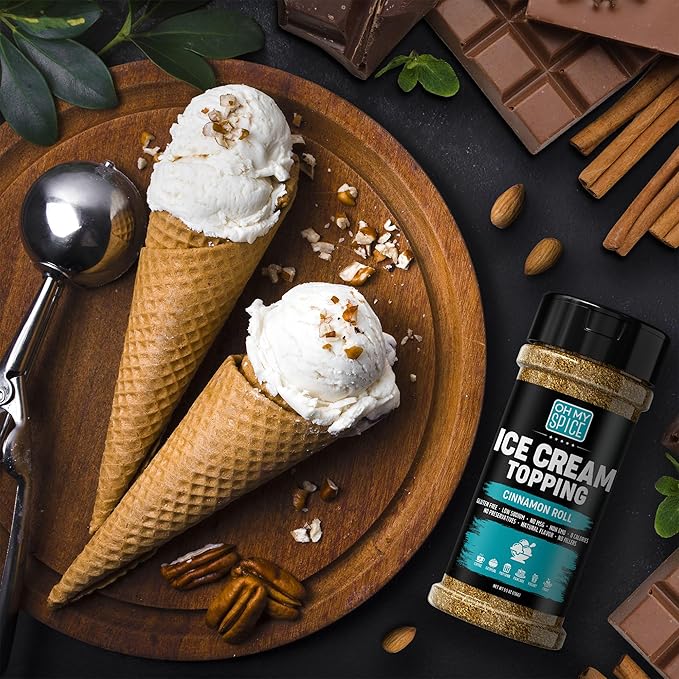 Ice Cream Topping Cinnamon Roll Mix - Gluten Free & Low Sodium Cinnamon and Sugar Flavor for Coffee Toppings. Cinammon Sugar Powder Seasoning for Oatmeal, Yogurt & Dessert. Sweet Buttery Blend. 5.5oz