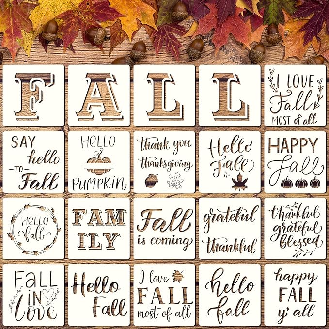 20 Pieces Fall Stencil Template for Painting Reusable Words Stencil DIY Template for Painting on Wood Wall Home Decor