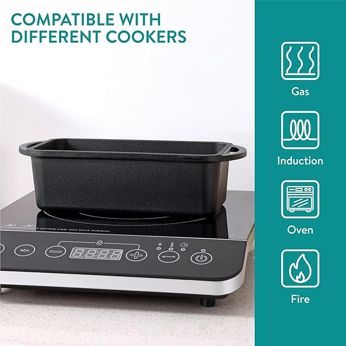 Navaris Cast Iron Bread Loaf Tin, 26cm, Black - Even Heat Distribution & Retention - Enameled Non-Stick Baking Pan - Cake and Bread Tins for Roasting, Oven Cooking & Grilling