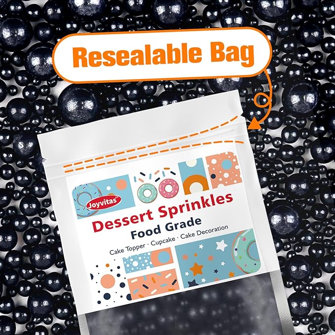 Black Pearl Sugar Sprinkles, Edible Black Sprinkles for Cake Decorating, 150g/5.29oz, Baking Cake Decorations, Foodgrade Toppers, Cupcakes, Cookies, Birthday, Wedding Party Chirstmas Supplies