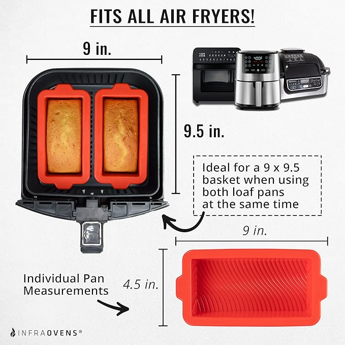 Air Fryer Silicone Loaf Pans for Baking, Non-Stick Bread Cake Pan, 9 inch Airfryer Bakeware Sets, Meatloaf Brownie Corn, Fits Instant Pot, Ninja Foodi, Cosori, Chefman, Power XL, Dash, BPA Free