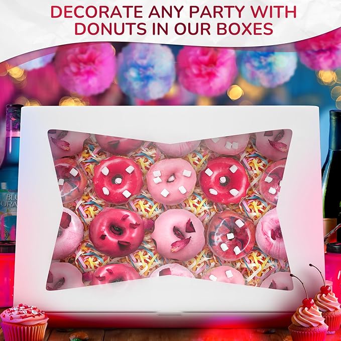 NADOBA 10 Pcs Half Sheet Cake Box Rectangle Set – Durable 19x14x4 In Cardboard Boxes with Window, Flip Top, White Bakery Boxes for Cookies, Cupcakes, Macarons – Recommended for Cake Boards and Stands