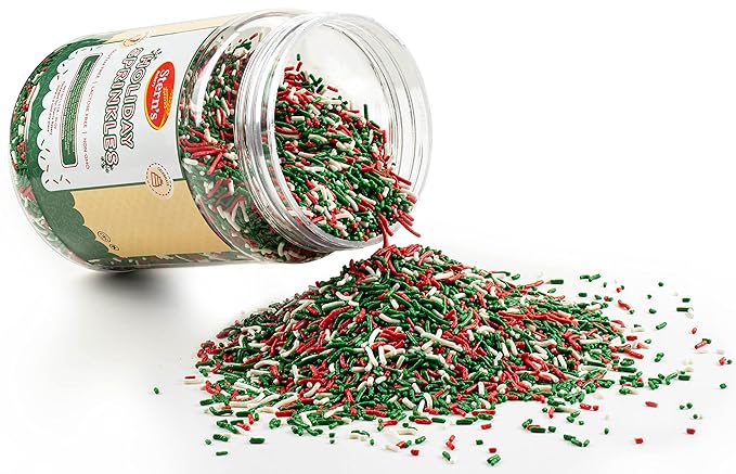 Christmas Sprinkles | 1.5 lb Holiday Jimmies | Red, White & Green Holiday Sprinkles for Baking, Cake Decorating | Dairy & Nut Free | Non-GMO | Stern’s Bakery