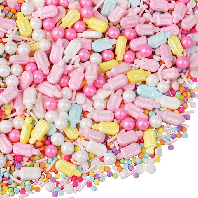 Rainbow Sprinkles for Cake Decorating, Pastel Sprinkles Mix with Ice Cream Pearls Confetti Jimmies for Cake Ice Cream Cupcakes Baking Donut Topping