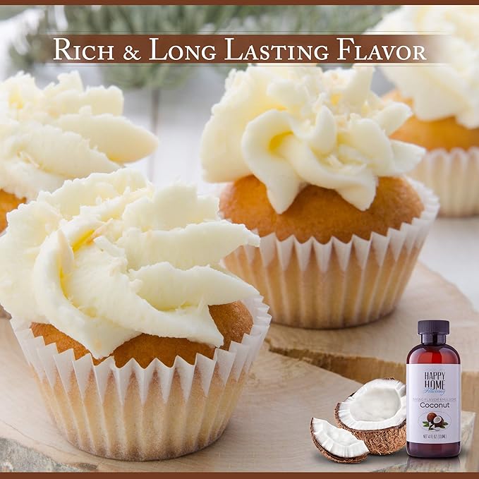 Happy Home Flavoring Imitation Coconut Baking Flavor Emulsion - Certified Kosher, 4 oz.