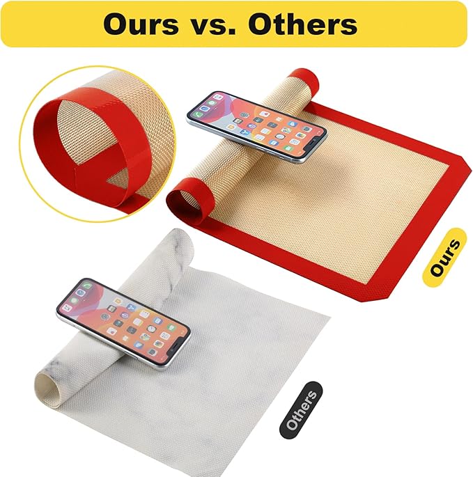 Silicone Baking Mat, 2 Pac 16.5"L x 11.6"W Silicone Cookie Sheets Reusable Baking Mat - Non-Stick Food Safe Dark Gray Oven Baking Sheet for Making Cookies, Macaroons, Bread