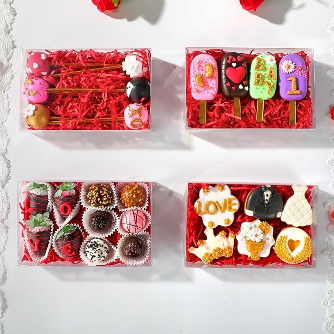 50pcs 8x5x2 Inches Full Clear Chocolate Covered Strawberries Boxes Cookies Cake Pop Cakesickle Macron Chocolate Truffle Cakesickle Bakery Boxes for Christmas