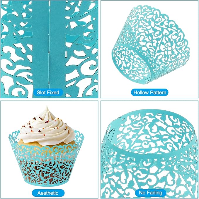 PATIKIL Cupcake Wrappers Paper, 50 Pack Baking Cups Standard Vine Decoration for Anniversary Birthday Weddings and Parties, Dark Blue