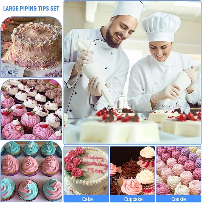 6PCS Large Piping Tips Set, Silver Stainless Steel Cake Decorating Tips, Frosting Icing Nozzles for Cupcakes, Cookies & Wedding Cake (112, 6B, 1A, 853, 895, 1M)