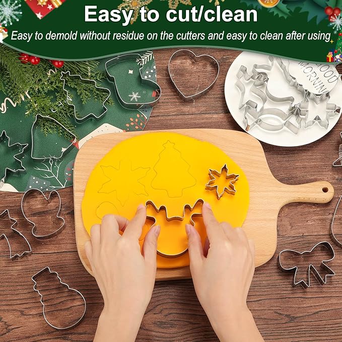 Lezmarket 24Pcs Christmas Cookie Cutters Set, Stainless Steel Metal Winter Holiday Cookie Cutter Christmas Shapes - Snowman, Christmas Tree, Gingerbread, Snowflake, Angel, Bells, Santa Claus, Candy